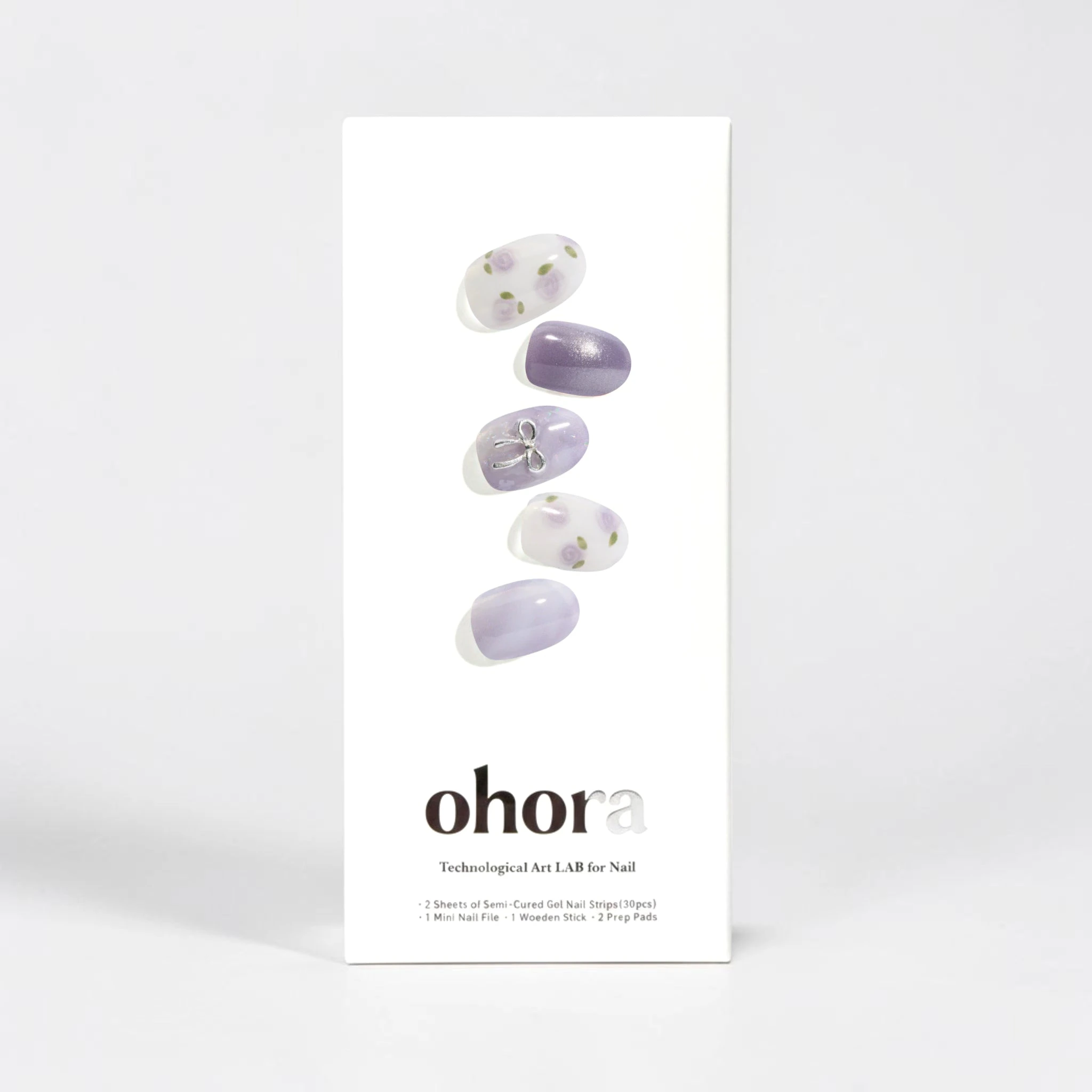 ohora Purple Marble & Silver Ribbon Gel Nails