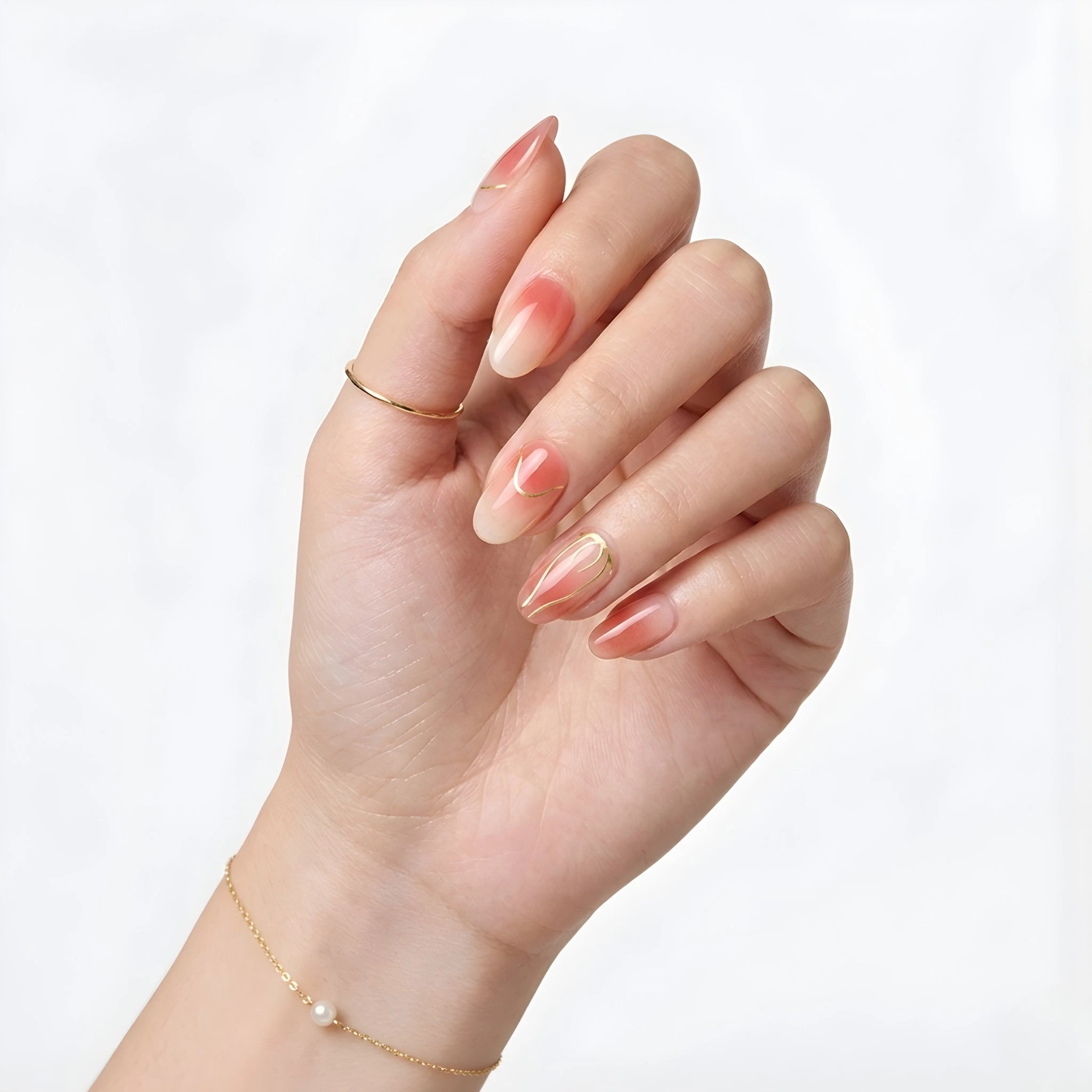 ohora Coral Pink Tulip Gradient Gel Nails detail