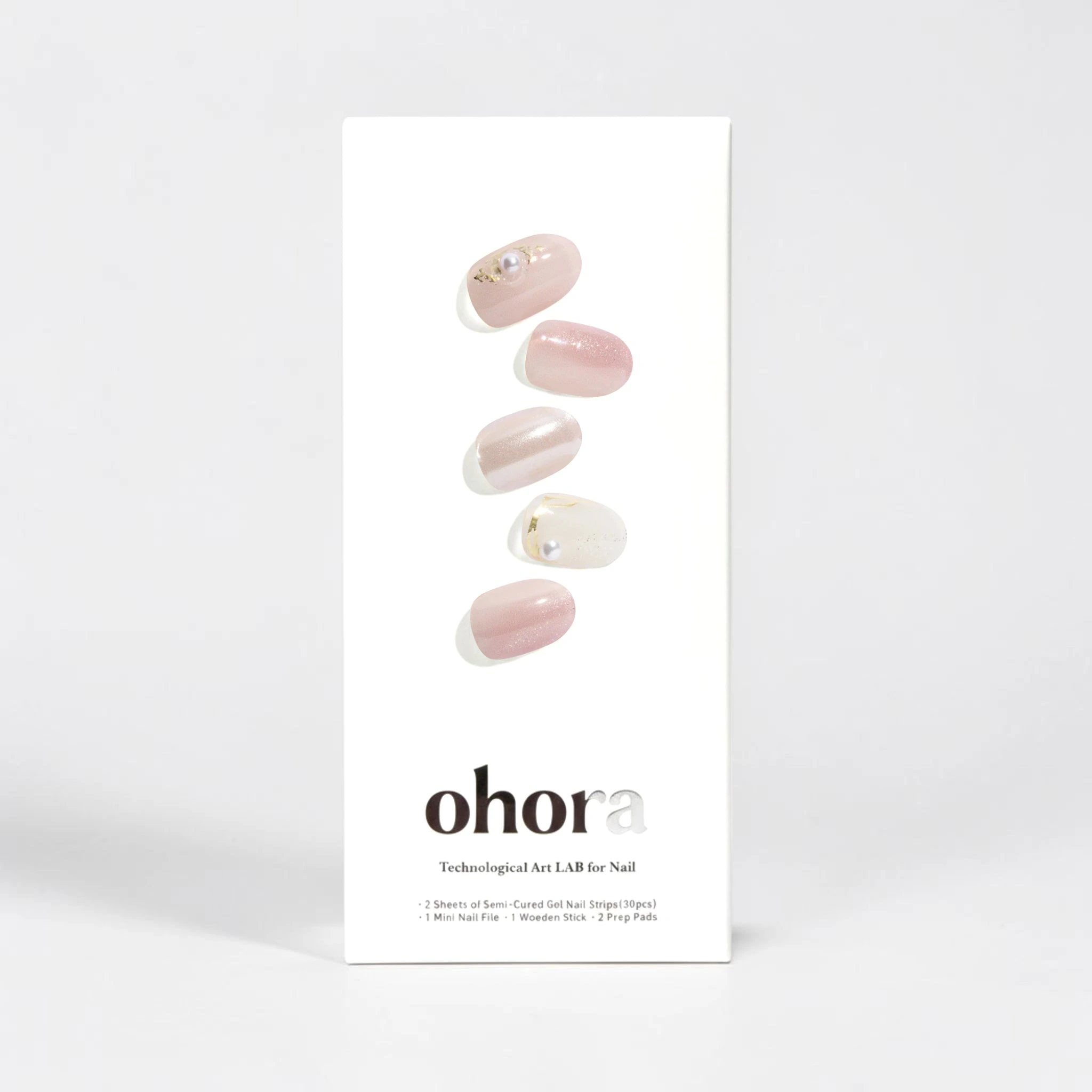 ohora Pink Pearl & Gold Foil Glass Shard Gel Nails