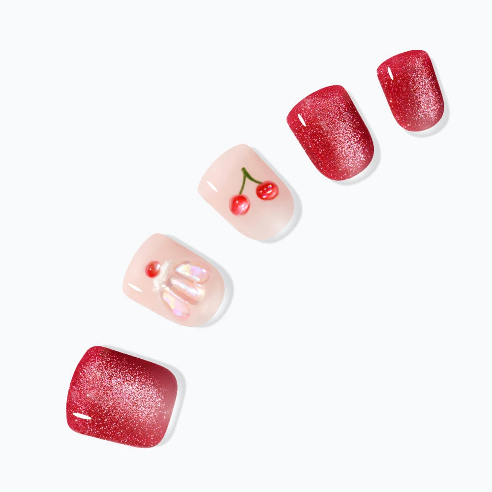 Dashing Diva Glossy Red & Creamy French Tips [Short Square]